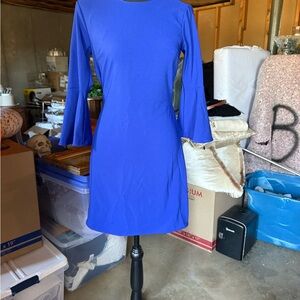 Vibrant Blue Sheath Dress with Bell Sleeves
